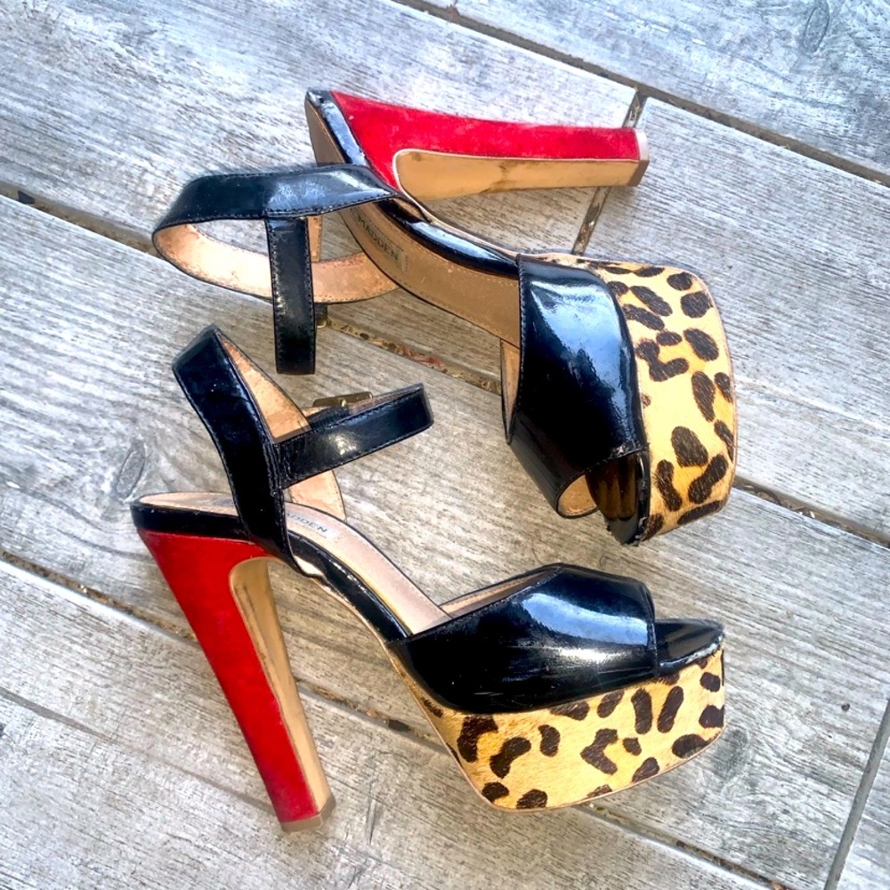 Steve Madden Animal Print Red Platform Heels Size 8